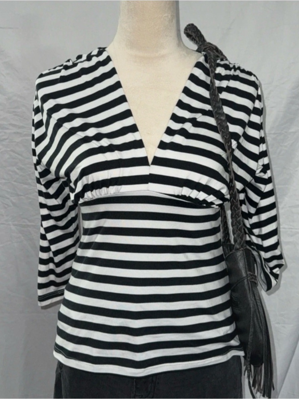 Striped V-Neck Women’s Top - Black & White